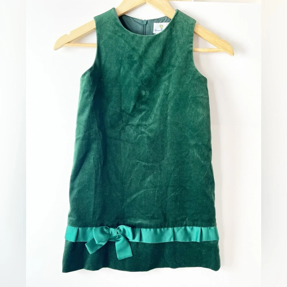 Florence Eiseman Dark Green Velvet Dress with Satin Bow Girls 6 Holiday Dress